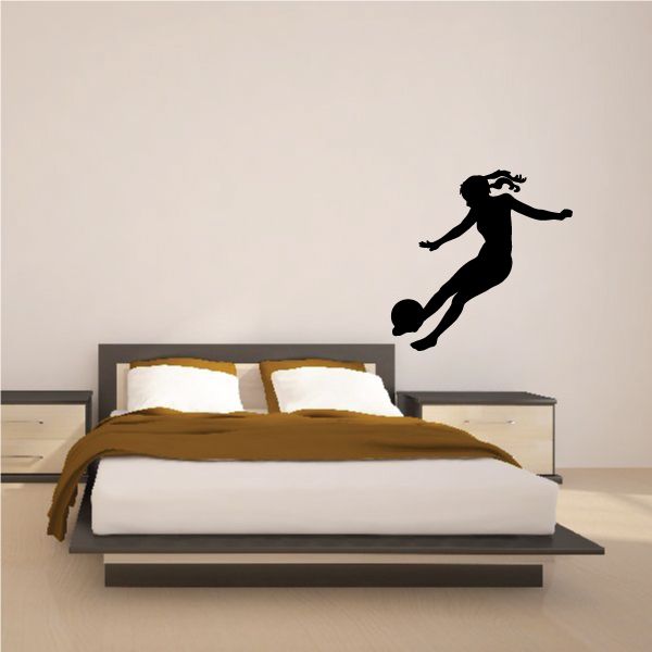 Black soccer player wall vinyl decal with ball and action pose