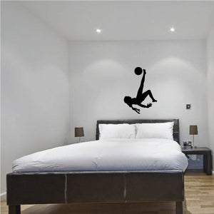 Black soccer player wall decal silhouette with ball, vinyl sticker style