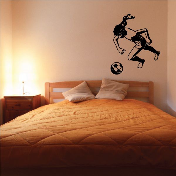 Soccer player wall decal with soccer ball, black vinyl