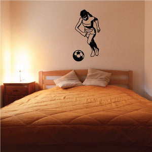 Soccer wall decal with runner and soccer ball silhouette, black vinyl
