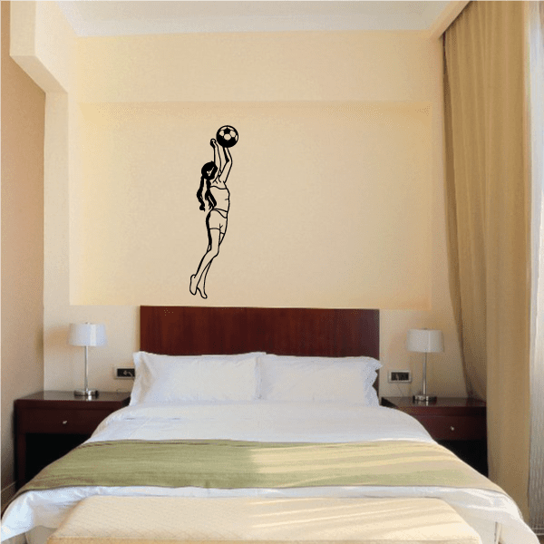 Soccer player wall decal with black football and kicking figure silhouette