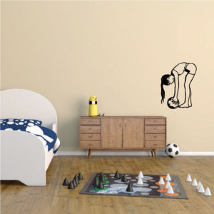 Soccer player wall decal with ball, black outline vinyl sticker