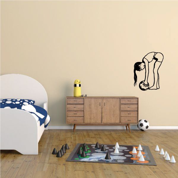 Soccer player wall decal with ball, black outline vinyl sticker