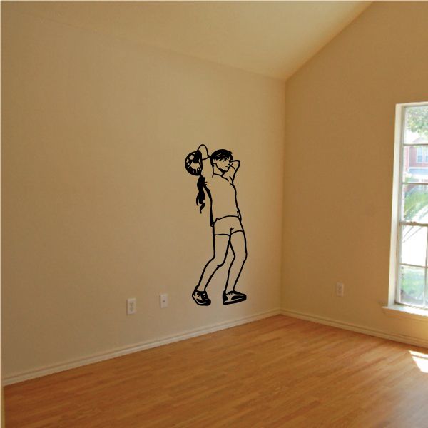 Soccer player wall decal, black vinyl outline figure kicking ball