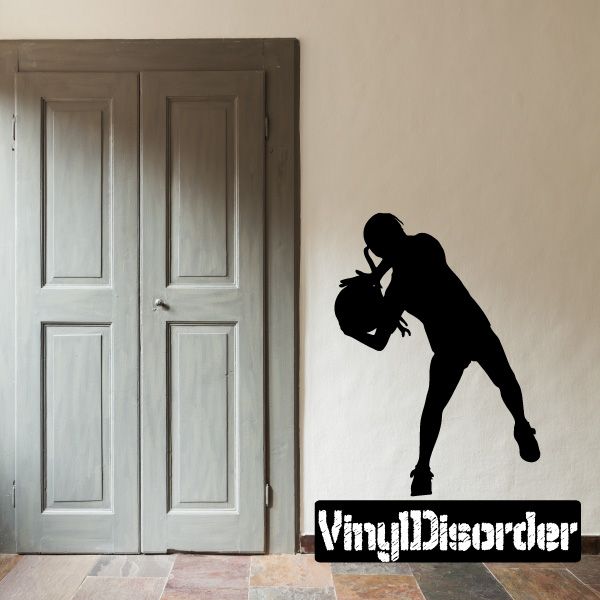 Soccer player vinyl wall decal silhouette holding a ball, black
