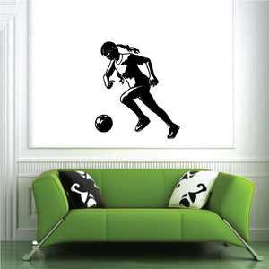 Soccer wall decal: black player kicking ball silhouette