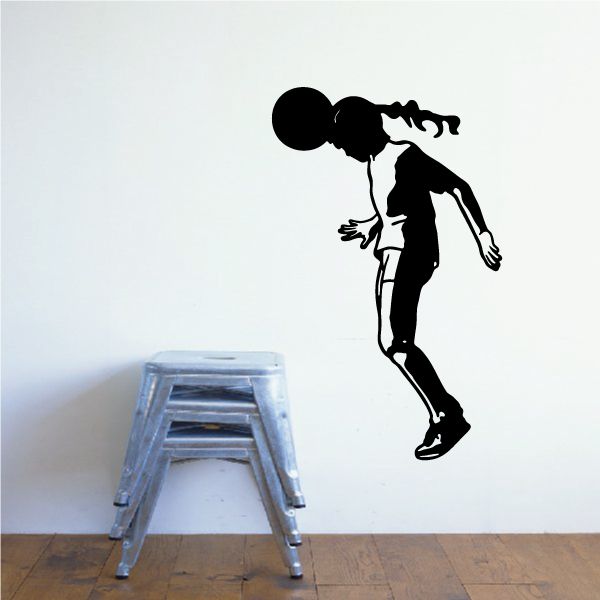 Soccer player wall decal vinyl, black silhouette in kicking ball pose
