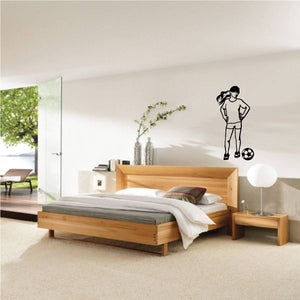 Soccer wall decal vinyl sticker with player silhouette and soccer ball, black