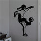 Soccer wall decal: black silhouette soccer player kicking a ball