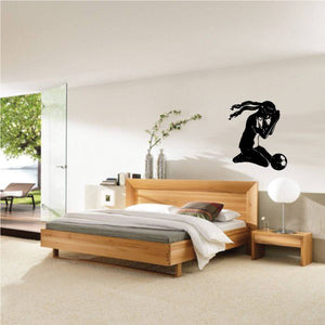 Soccer player wall decal vinyl, black silhouette with soccer ball