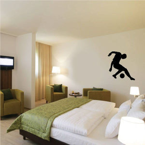 Soccer player wall decal vinyl sticker, black silhouette with ball