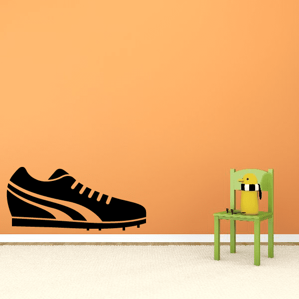 Soccer shoe wall decal vinyl sticker, black and orange cleat silhouette