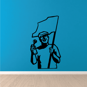 Soccer wall decal, vinyl soccer player holding a ball in blue and black