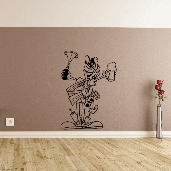 Soccer player vinyl wall decal with ball, black outline design
