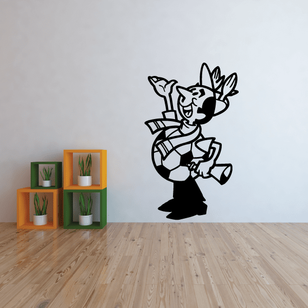 Soccer wall decal vinyl of cartoon soccer player with ball, black and white outline