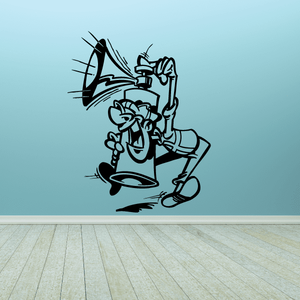 Soccer wall decal featuring a black soccer player in an action kick pose