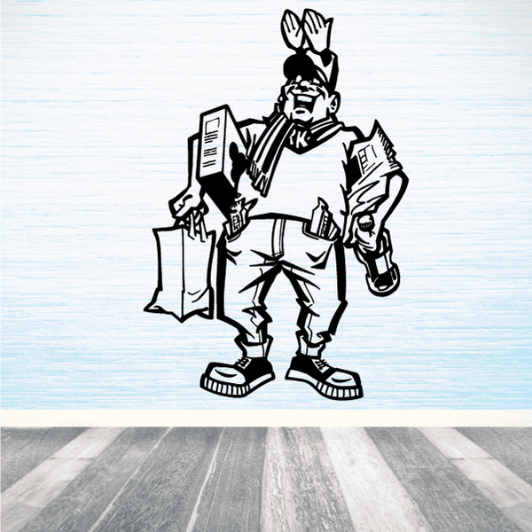 Soccer wall decal, black-and-white cartoon soccer player holding ball