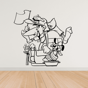 Soccer-themed vinyl wall decal with cartoon player, ball, and trophy flag