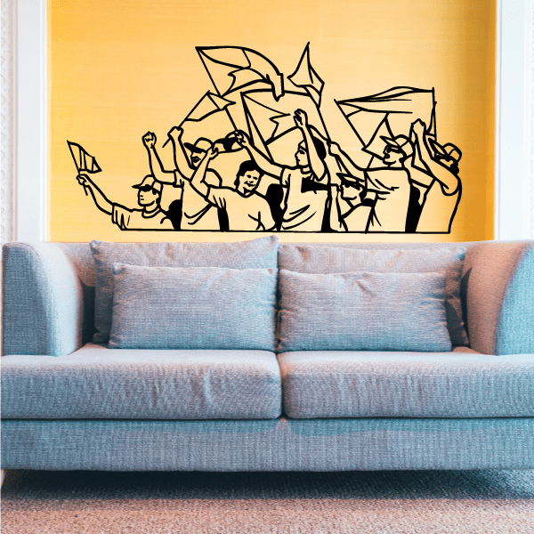 Soccer wall decal with black soccer player line-art across wall panel