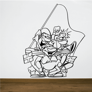 Soccer wall decal vinyl sticker featuring cartoon soccer goalie and player celebrating