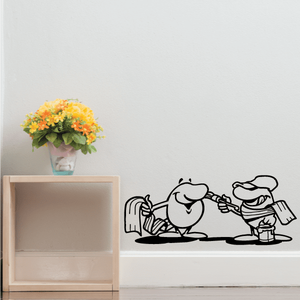 Soccer player vinyl wall decal, black-and-white cartoon dribbling a ball