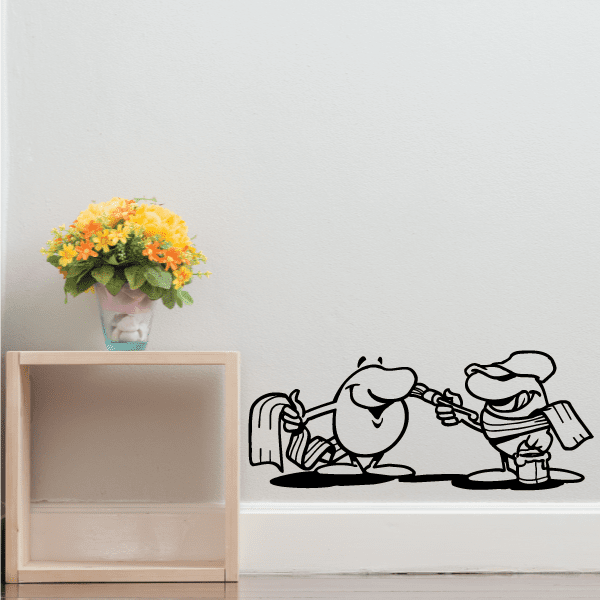 Soccer player vinyl wall decal, black-and-white cartoon dribbling a ball