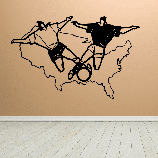 Soccer wall decal featuring USA outline with black soccer players and ball