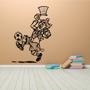 Soccer wall decal vinyl of a cartoon goalie holding a soccer ball and trophy