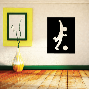 Soccer wall decal vinyl sticker of white soccer player silhouette on black square
