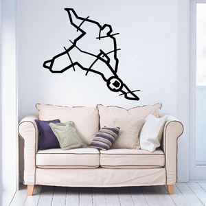 Soccer player wall vinyl decal, black outline of kicking pose