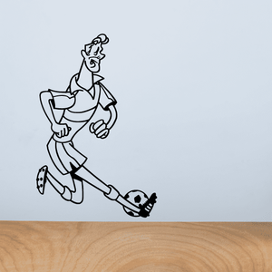 Soccer player wall decal, black line art of runner kicking a ball