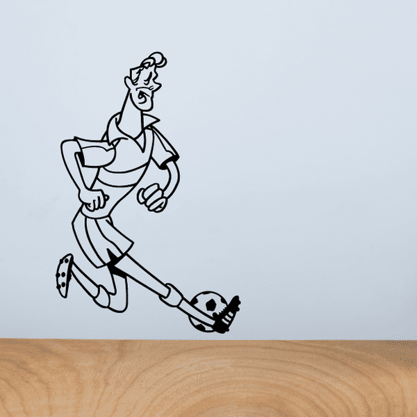 Soccer player wall decal, black line art of runner kicking a ball