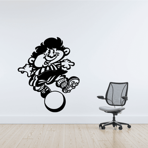 Soccer player wall decal with ball, black and white vinyl