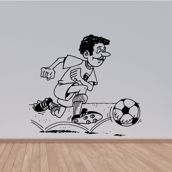 Soccer wall decal vinyl of cartoon player dribbling a soccer ball