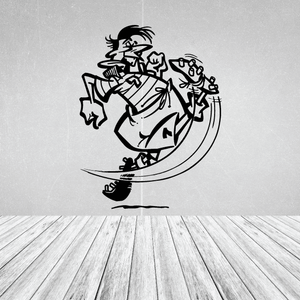Soccer wall decal vinyl with black cartoon soccer player and ball in action swirl