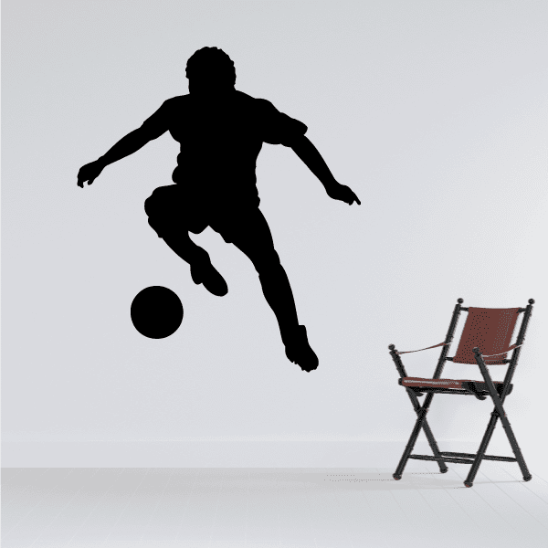 Black soccer player wall decal with ball, vinyl silhouette