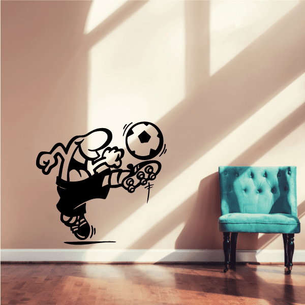 Soccer player wall decal vinyl with black soccer ball and kicking figure