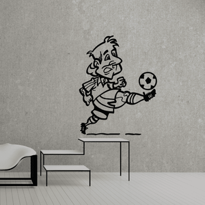 Soccer wall decal: cartoon soccer player holding a ball