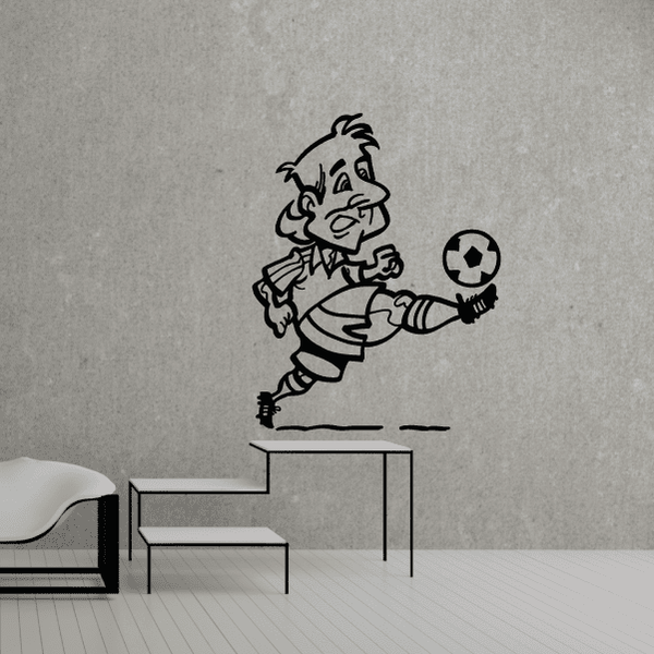 Soccer wall decal: cartoon soccer player holding a ball