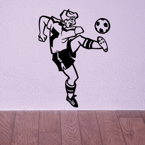 Soccer wall decal vinyl: black-and-white soccer player kicking ball graphic