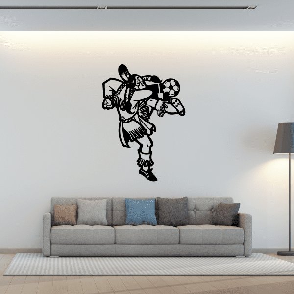 Soccer player wall decal in black vinyl with ball and boots outline