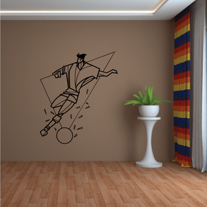 Soccer wall vinyl decal with outline of a kicking soccer player