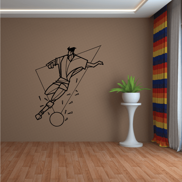 Soccer wall vinyl decal with outline of a kicking soccer player