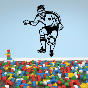 Vinyl soccer wall decal of a running football player in light blue and black