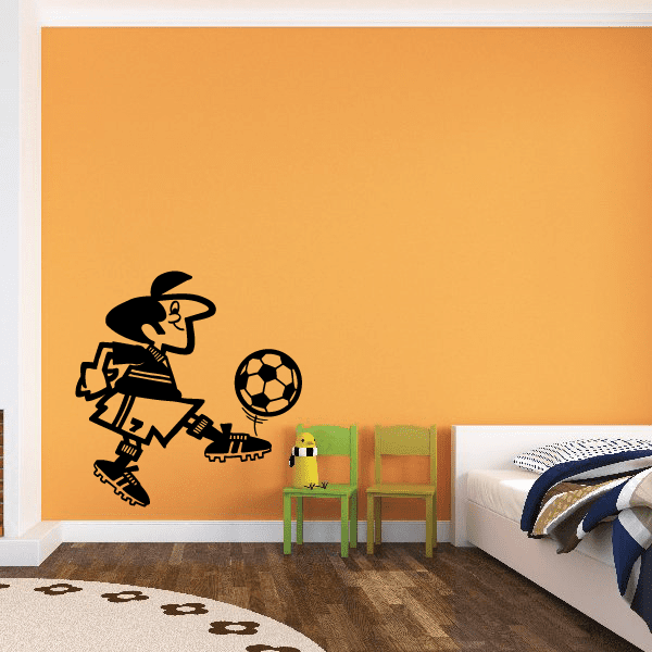 Soccer wall decal vinyl showing a black player kicking a soccer ball