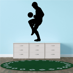 Soccer wall decal vinyl: black player silhouette with soccer ball