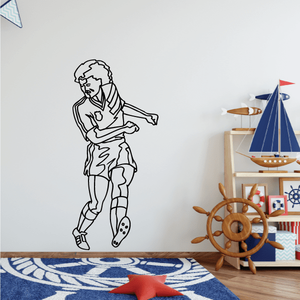 Soccer wall decal of a child goalie in black outline line art