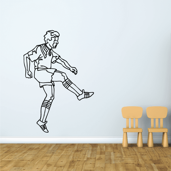 Soccer player vinyl wall decal with black outline running pose