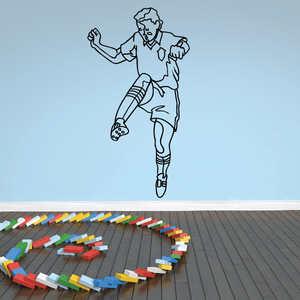 Soccer player wall vinyl decal, kicking action figure with soccer ball