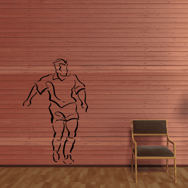 Soccer player vinyl wall decal, black outline of running player